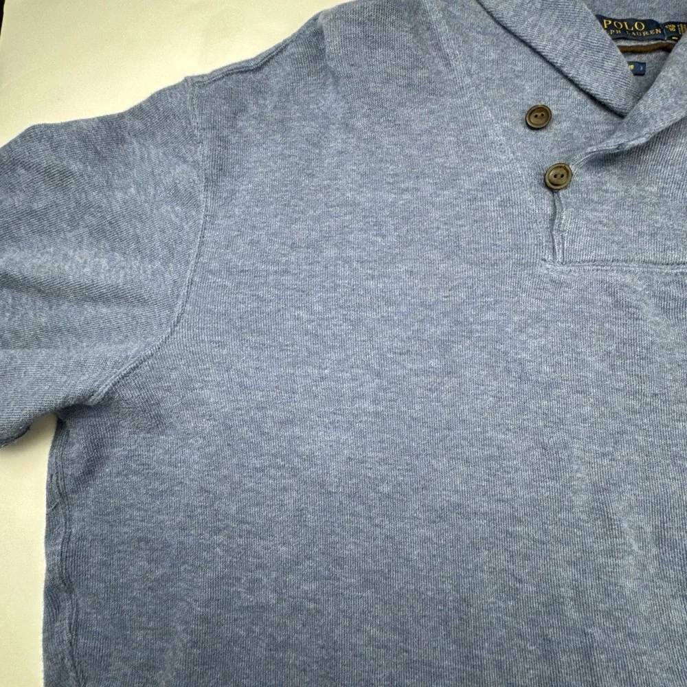 Polo Ralph Lauren Mens Pullover‎ 1XB Blue Cotton Estate Rib Shawl Collar Sweater